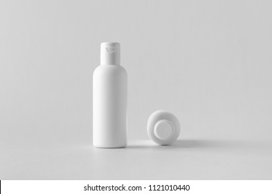 White Plastic Cosmetic Lotion Bottle Mock-up With Cap.