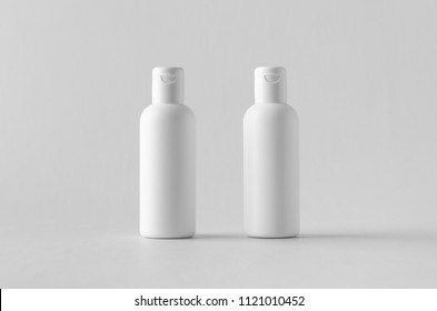 White Plastic Cosmetic Lotion Bottle Mock-up With Cap.