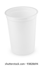 White Plastic Cup Isolated On White Background