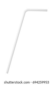 White plastic drinking straw isolated on white background