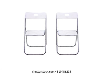 White Plastic Folding Chair Isolated On White Background.