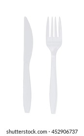 White Plastic Fork And Knife Isolated On White Background