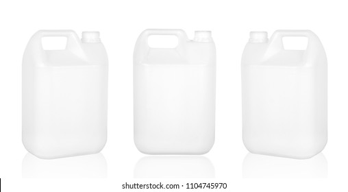 White plastic gallon or bottle set isolated on white background with clipping path