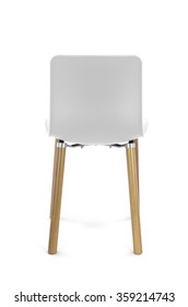 White Plastic Modern Chair With Wood Legs, Back View