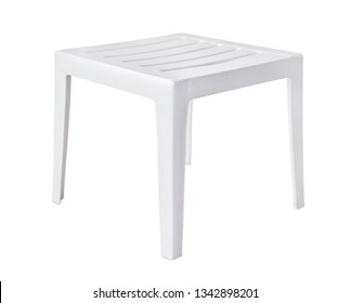 White Plastic Patio Side Table Isolated On White