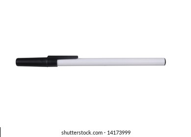 white plastic pen with a black cap isolated over white