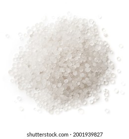 White Plastic, Polymer Pellets For The Production Of Plastic Products. Close-up, Isolated On A White Background