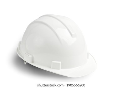 White Plastic Safety Helmet Isolated On White Background With Shadow