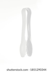 White Plastic Salad Tongs Isolated On White