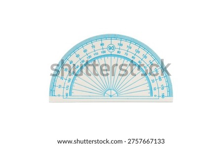 White Plastic Semicircle Protractor for Measuring Angles Isolated on White Background