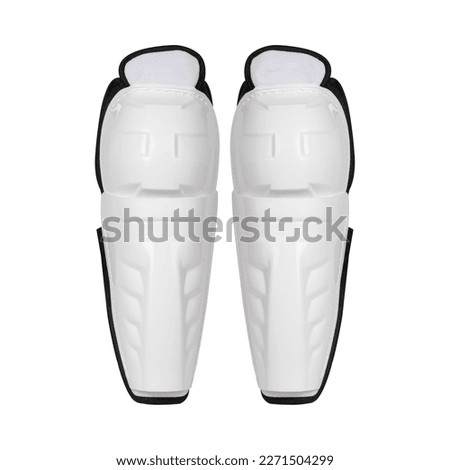 White plastic shin legs potection sports equipment for playing hockey on a white background without shadow.