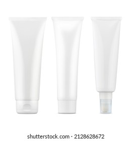 A white plastic tube with cosmetics. Cosmetic tube. Clean, economical packaging for a variety of creams and gels. The image is isolated on a white background. - Shutterstock ID 2128628672