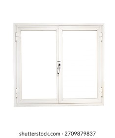 White plastic window frame with handle isolated on a white background.
