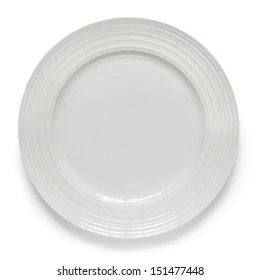 White Plate Isolated On White With Soft Shadow.  Overhead View.