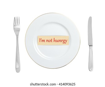 White Plate With Words I'm Not Hungry On Wooden Background