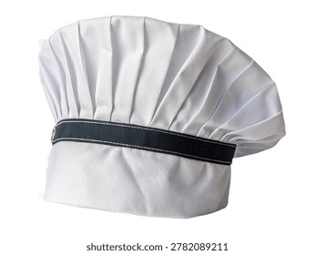white pleated chef hat withe fabric band isolated onwhite background