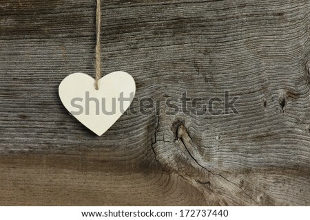 White plywood   Valentine's heart hanging on rustic Elm wooden texture background, copy space Stock fotó © 