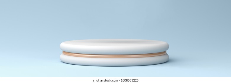 White Podium With Bronze Accents On A Pastel Blue Background, 3d Render