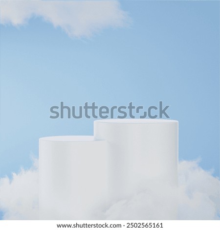 white podium with clouds in the background