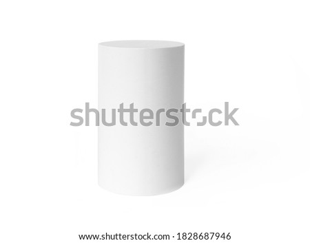 White podium mockup cylinder shape isolated on white background. Pedestal, stage or platform for product presentation with empty space for display photo template Foto stock © 