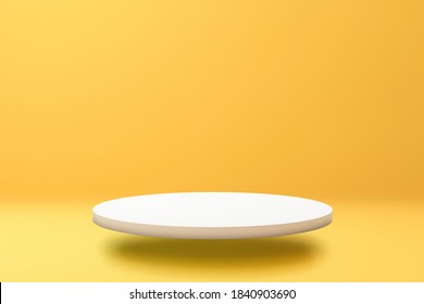 White podium shelf or empty pedestal display on vivid yellow summer background with minimal style. Blank stand for showing product. 3D rendering. - Shutterstock ID 1840903690