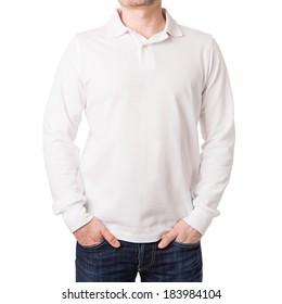 plain white long sleeve polo shirt