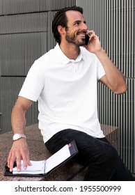 White Polo Shirt Man Talking On The Phone Menswear Apparel Fashion