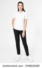 White Polo Shirt Women's Casual Business Wear Full Body