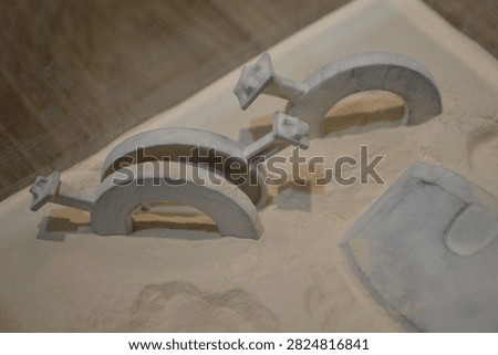 White polyamide powder and object on 3D printed from white polyamide powder close-up. Polyamide powder for creating objects on 3D printer. Additive MJF Multi Jet Fusion technologies. Thermoplastic