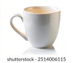 
A white porcelain coffee mug side view , isolated on a white background  for hot coffee mug or tea template design.