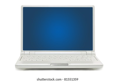 White portable computer. Front view.