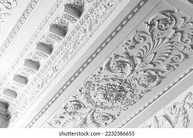 White portico design elements in rococo style, classic architecture abstract background photo