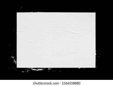 White poster mockup isolated. Glued creased paper texture