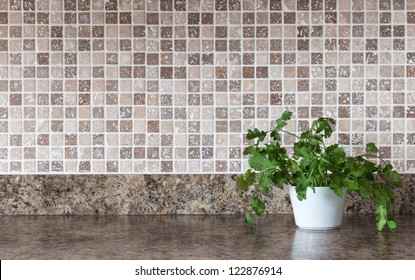 White pot with green herbs on kitchen countertop. - Powered by Shutterstock