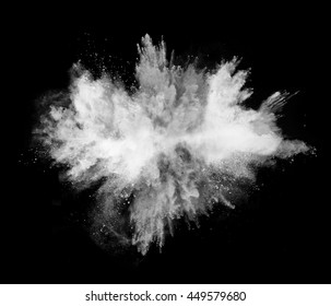 White Powder Explosion Isolated On Black Background