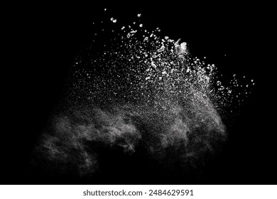 White powder explosion on black background. Colored cloud. Colorful dust explode. Paint Holi.