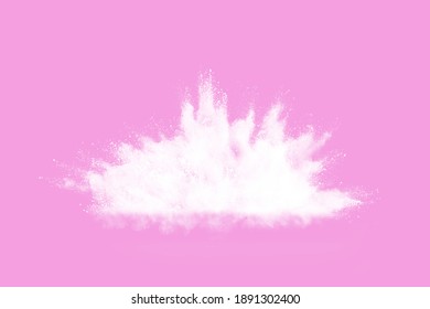White Powder Explosion On Pink Background.  