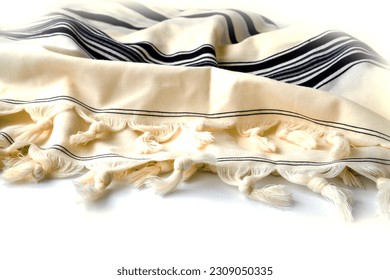  White Prayer Shawl - Tallit, Jewish religious symbol. Religion concept 