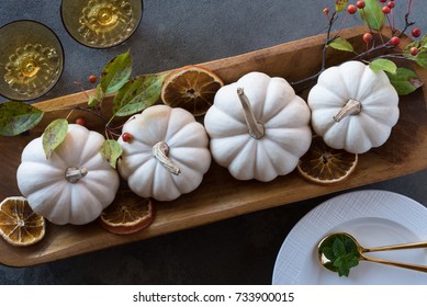 White Pumpkin Table Centerpiece For Autumn