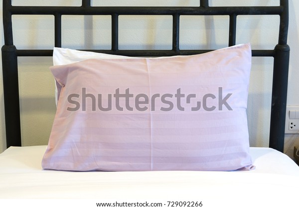 White Purple Pillows On Bed Comfortable Stock Photo Edit