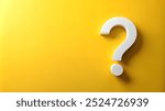 White question mark foam shape at right side with copy space on yellow background