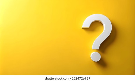 White question mark foam shape at right side with copy space on yellow background