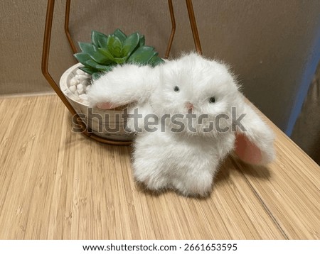 White rabbit doll on the table.