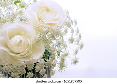 White Ranunculus And Laceflower