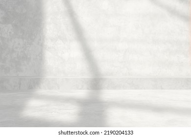 White Raw Concrete Room with Light Beam and Shadow from the Window Background.
