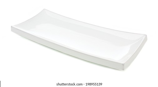 White Rectangular Serving Plate Isolated On A White Background