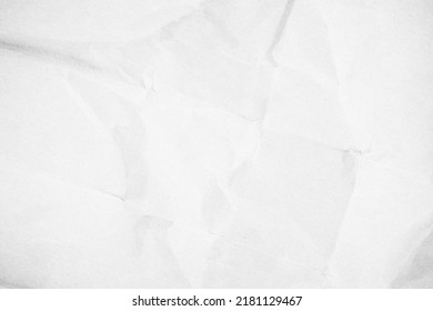 White Recycled Craft Paper Texture Background. Abstract Gray Material Old Vintage Page Crumpled For Grunge Vignette Of Newspaper Sheet. Pattern Surface Rough Parchment Crease With Copy Space For Text.