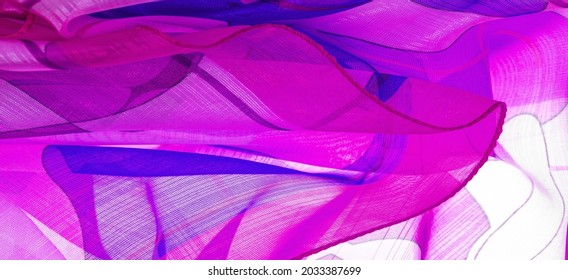 white, red and blue geometric colors, similar to a veil of fine viscose silk. organza pattern. Texture fine knitted fabric - light transparent,