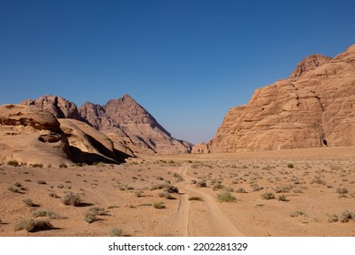 White And Red Desert In Wadi Rum, Jordan. Lanscape