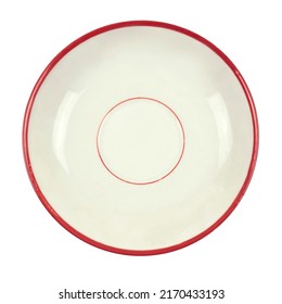 White red empty saucer isolated on white background. Top view